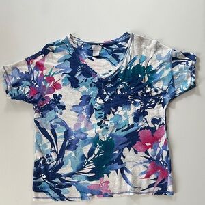 Chico's Blue and Pink Floral V-Neck Tee